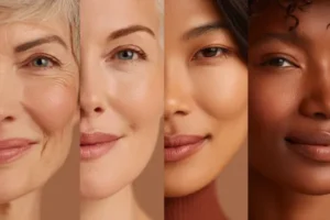 Diverse beautiful faces showing different cultural beauty standards all incorporating universal neuroaesthetic principles