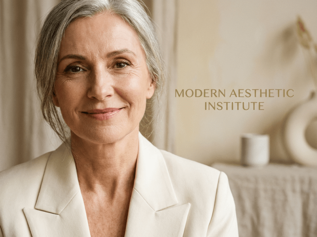 Beautiful mature woman considering treatment options for hooded eyes in Bakersfield