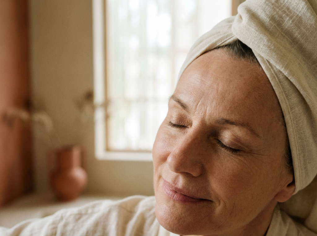 Peaceful facial expression showing treatment areas for Botox including forehead and eye area