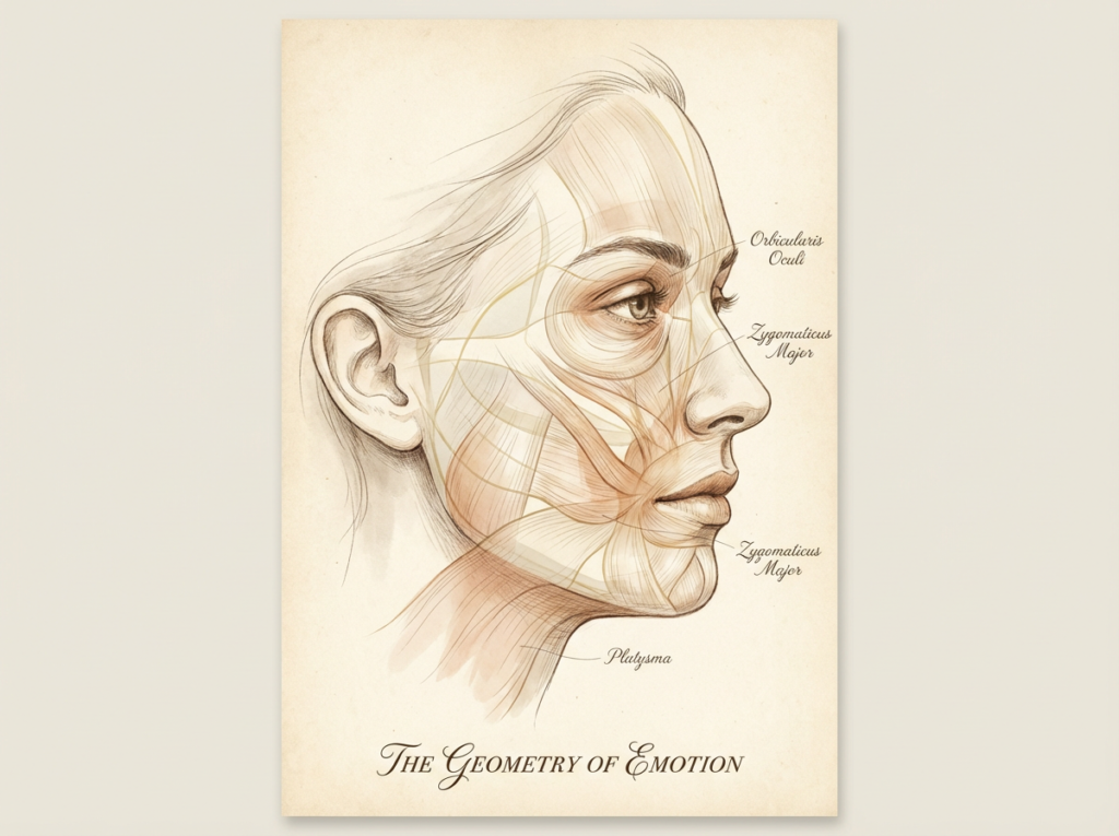 Artistic illustration showing facial muscles that create dynamic wrinkles treated with Botox