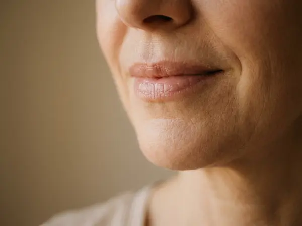 Beautiful mature woman's lip area showing natural perioral lines treatable with Botox and fillers in Bakersfield