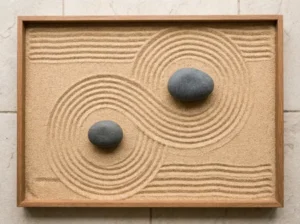 Zen garden raked sand patterns representing smooth forehead contours achievable with dermal filler treatment